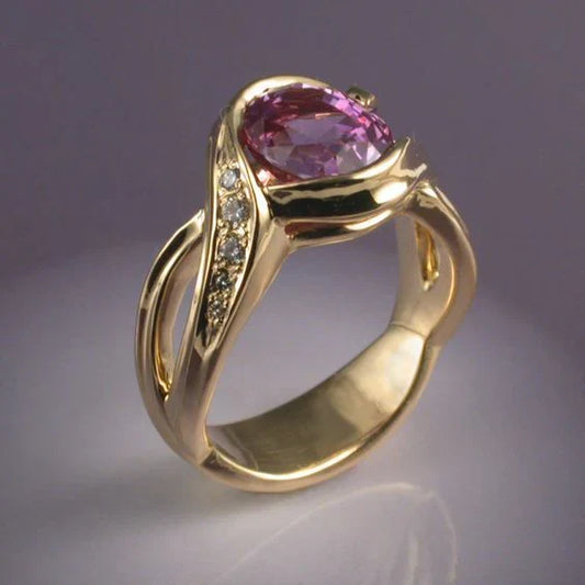 Garnet Crystal Zirconia Gold Ring