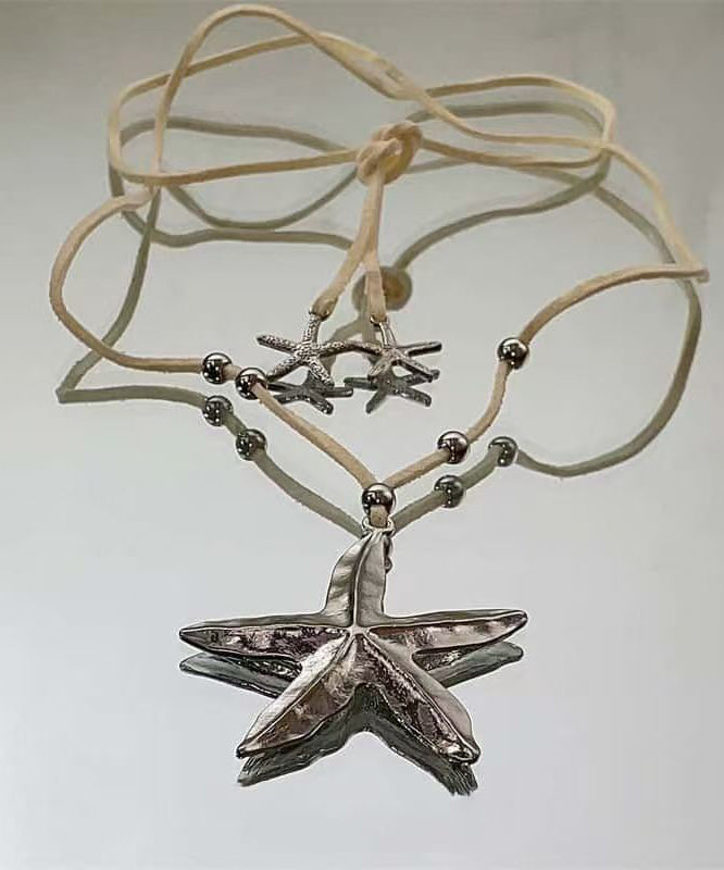 Light Yellow Alloy Leather Starfish Pendant Necklace