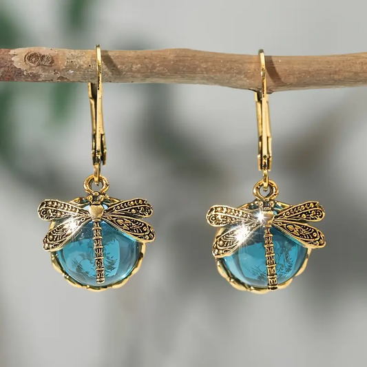 Blue Dragonfly Crystal Earrings