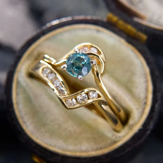 Turquoise Crystal Gold Ring