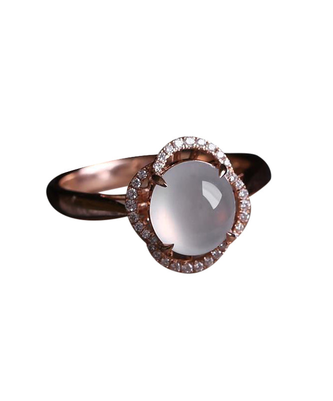Diy Rose Sterling Silver Overgild Zircon Jade Rings