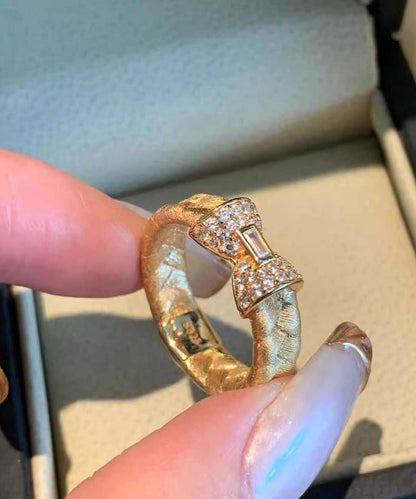 Gold Sterling Silver Overgild Inlaid Zircon Weave Bow Rings