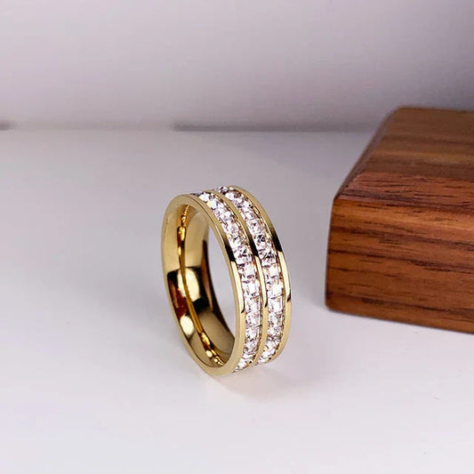 Ring With Double Zircon Inlay