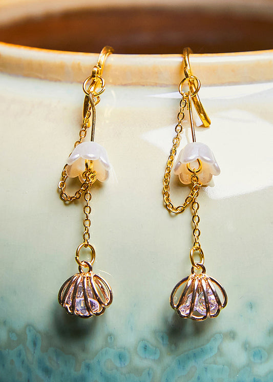 Art Bud Wrap Zircon 14k Gold Tassels Drop Earrings