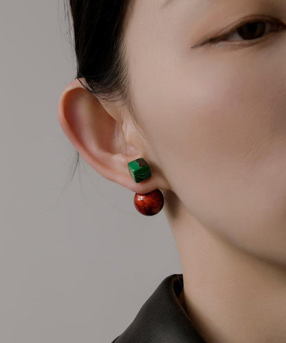 Art Colorblock Copper Overgild Gem Stone Drop Earrings