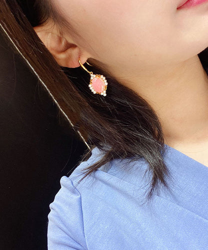 Art Pink Sterling Silver Overgild Pearl Shell Drop Earrings