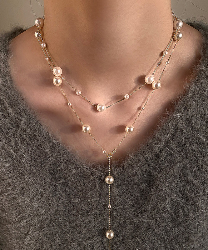 Art White Pearl Layering Adjustable Alloy Long Necklace