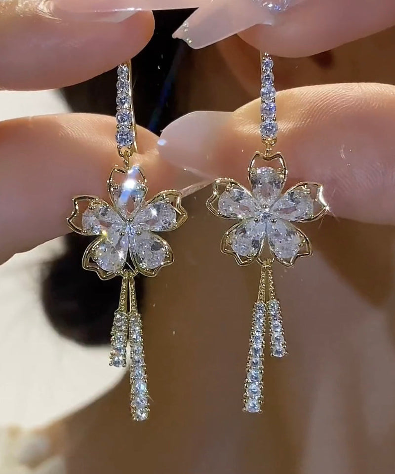 Art White Zircon Bow Tassel Drop Earrings