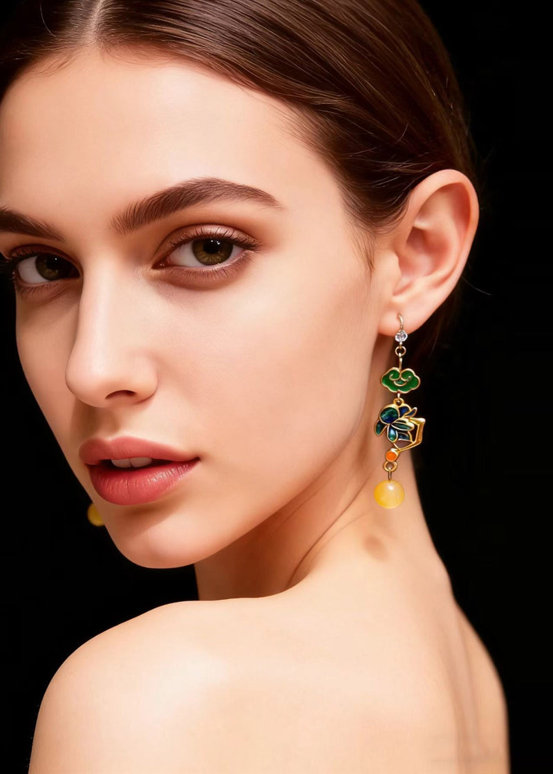 Asymmetric Design Gilding Beeswax Drop Earrings
