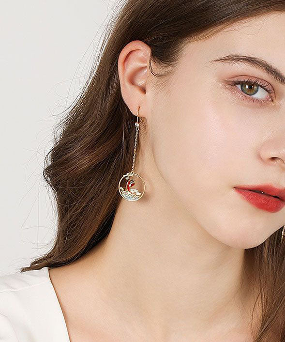 Gold Orange Overgild Zircon Oil Drip Koi Fish Drop Earrings Tw1036