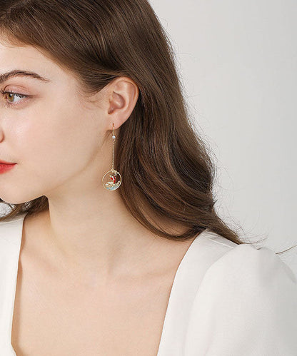 Gold Orange Overgild Zircon Oil Drip Koi Fish Drop Earrings Tw1036