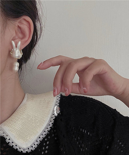 Gold Sterling Silver Alloy Pearl Rabbit Drop Earrings Ly1801