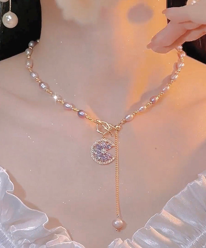 Purple Sterling Silver Overgild Zircon Pearl Tassel Lariat Necklacefine Silk Sterling Silver Broken Silver Gypsophila Necklace Et006