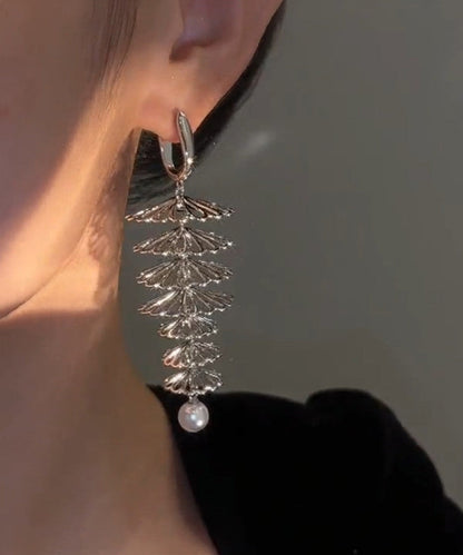 Silk Copper Overgild Hollow Out Pearl Drop Earrings
