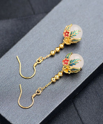 Sterling Silver Overgild Jade Enamel Drop Earrings