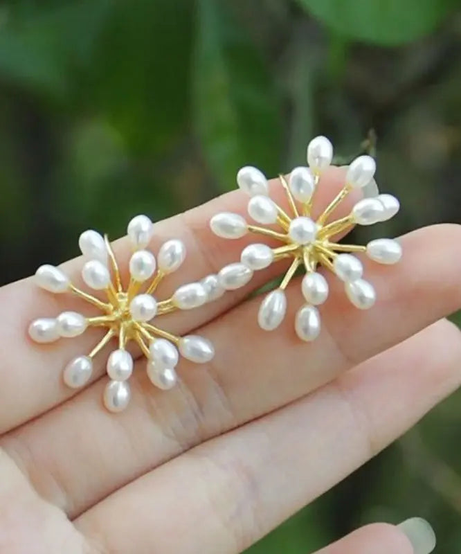 Sterling Silver Inlaid Pearl Stud Earrings