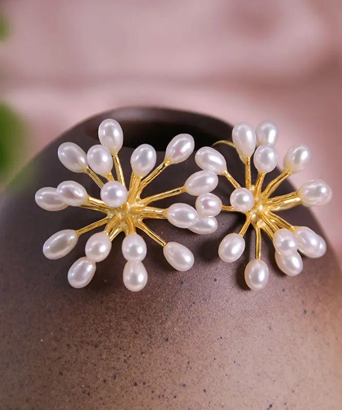 Sterling Silver Inlaid Pearl Stud Earrings