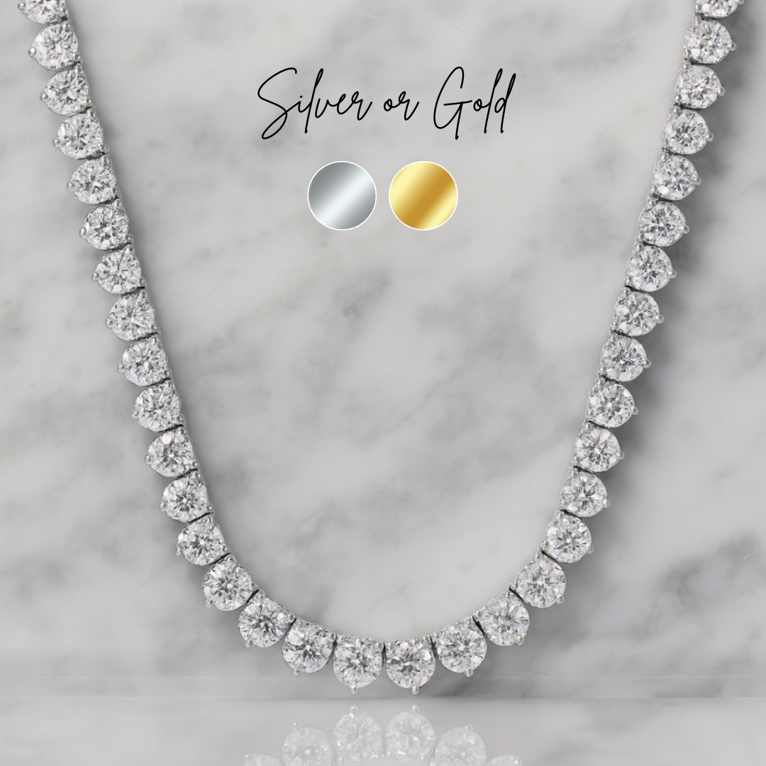 “bellagio” Luxe 3 Prong Tennis Necklace 18” Inch