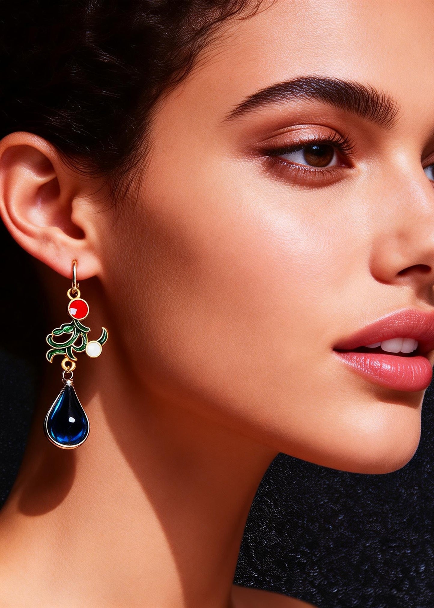 Peacock Blue Gem Stone Droplet Shape Drop Earrings