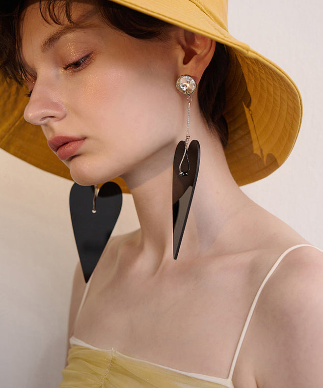 Black Big Heart Exaggeration Alloy Drop Earrings