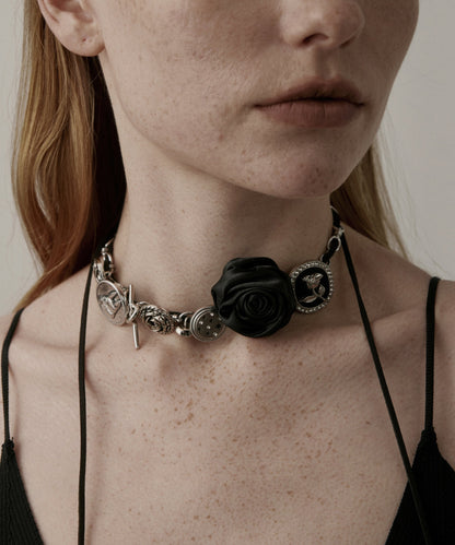 Black Sterling Silver Rose Necklace Yr011