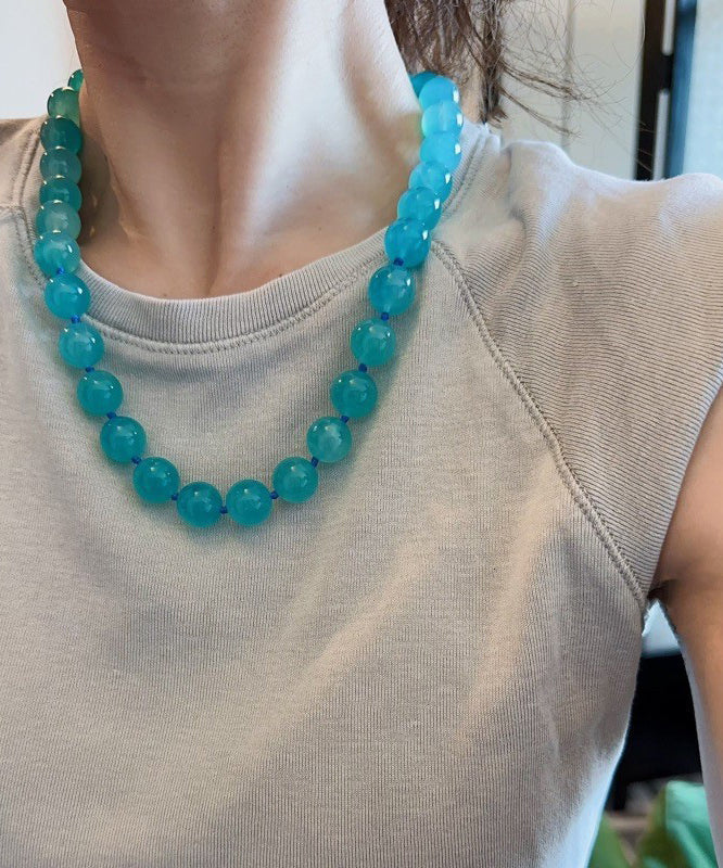 Blue Sterling Silver Crystal Zircon Graduated Bead Necklace