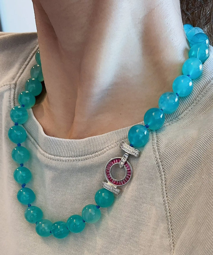 Blue Sterling Silver Crystal Zircon Graduated Bead Necklace