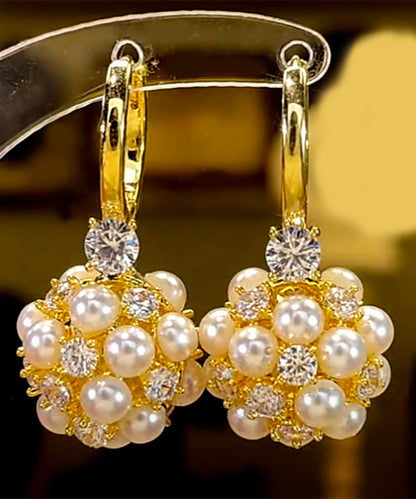 Gold Alloy Pearl Zircon Drop Earrings