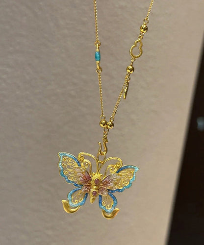Gold Sterling Silver Overgild Butterfly Hollow Out Pendant Necklace Po056