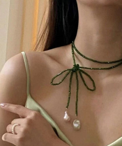 Green Alloy Pearl Beading Pendant Necklace Ya053