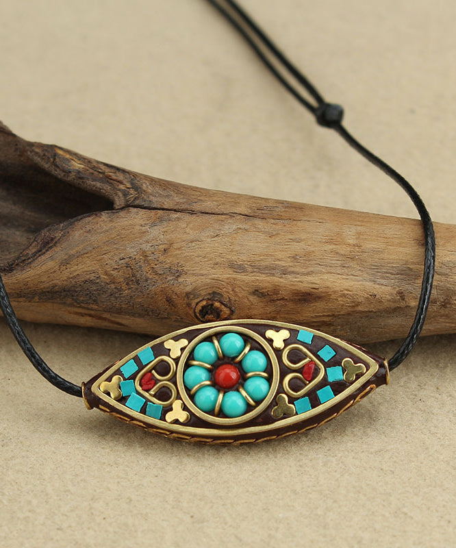 Green Hand Knitting Copper Turquoise Pendant Necklace