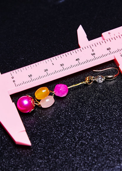 Multicolour Jade and Pearl Drop Earrings