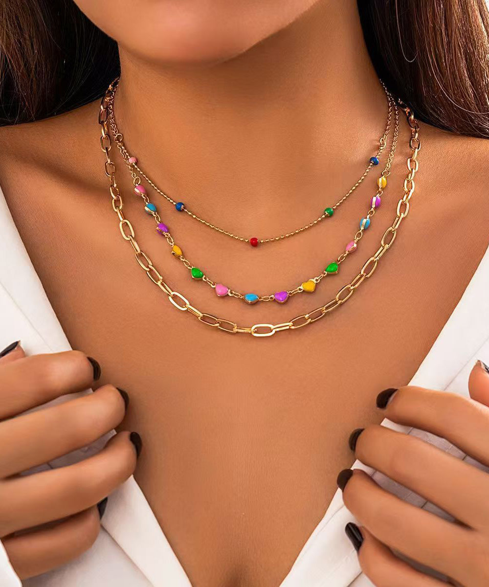 Rainbow Alloy Beading Broken Silver Love Three Piece Set Princess Necklace Rg014