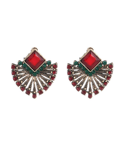 Rainbow Alloy Zircon Crystal Fan-shaped Stud Earrings