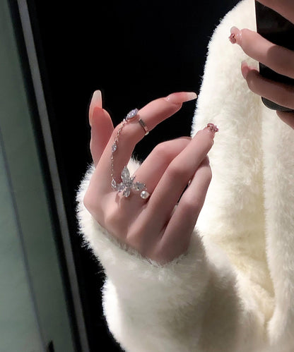 Boutique White Alloy Zircon Butterfly Tassel Rings Gh1077