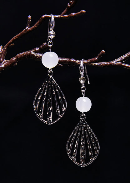 Boutique White Hollow Out Gem Stone Drop Earrings