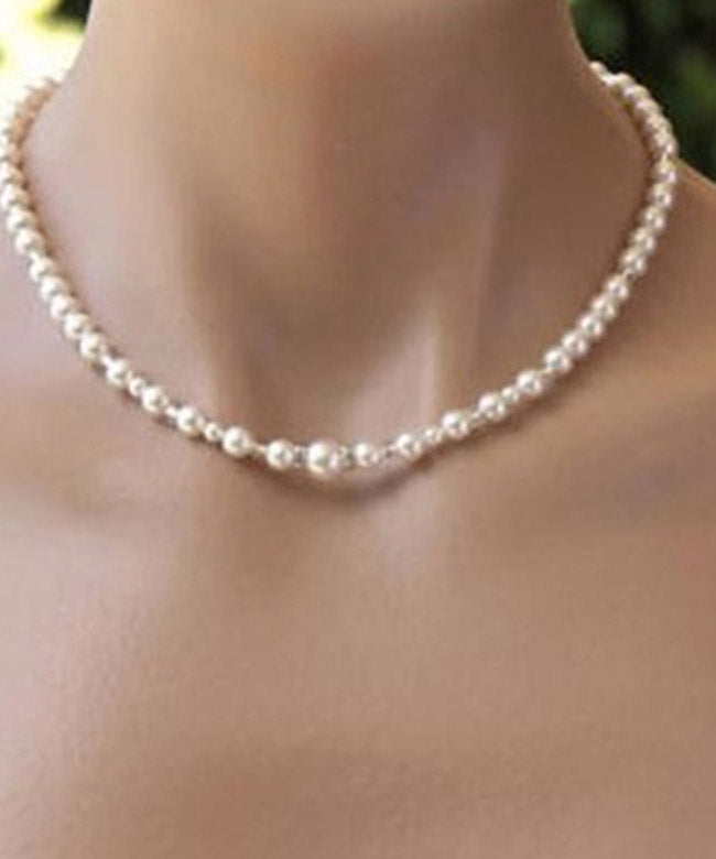 Boutique White Stainless Steel Pearl Chain Tassel Lariat Necklace Ya012