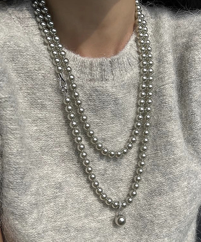 Brief Grey Pearl Tassel Pendant Necklace Zz081