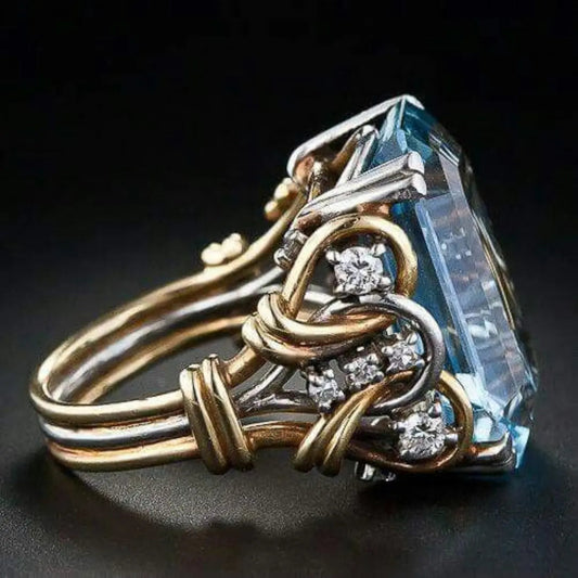 Blue Zirconia Layered Gold Ring