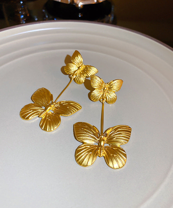 Gold Copper Overgild Butterfl Drop Earrings