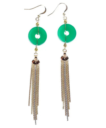 14k Gold Ping Buckle Chalcedony Tassel Drop Earrings