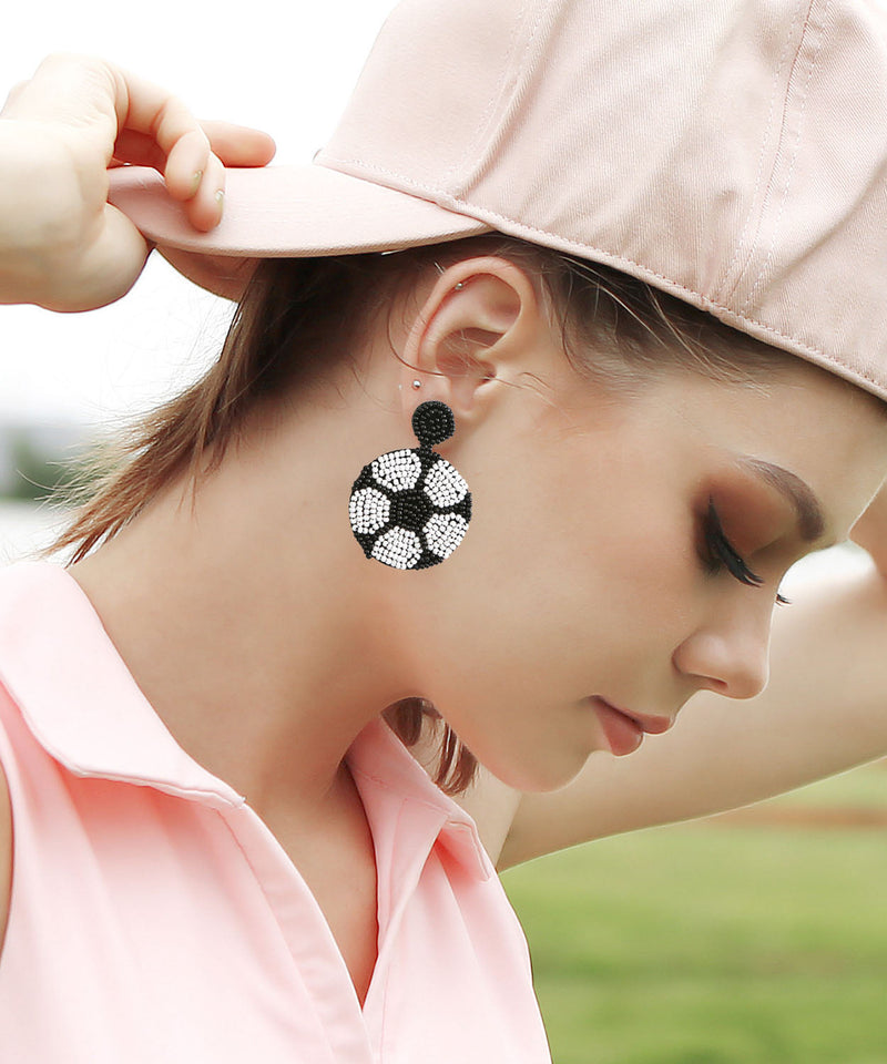 Black White Hand Knitting Rice Ball Football Stud Earrings
