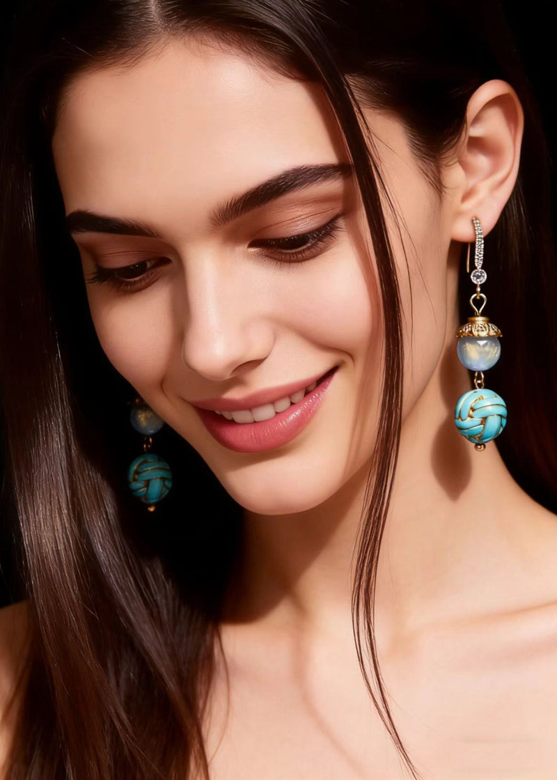 Blue Sphericity Metal National Style Drop Earrings