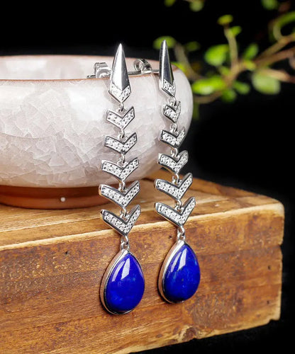 Sterling Silver Inlaid Gem Stone Zircon Drop Earrings