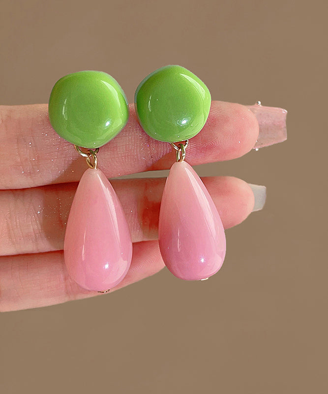 Colorblock Sterling Silver Overgild Alloy Resin Drop Earrings Gh1089