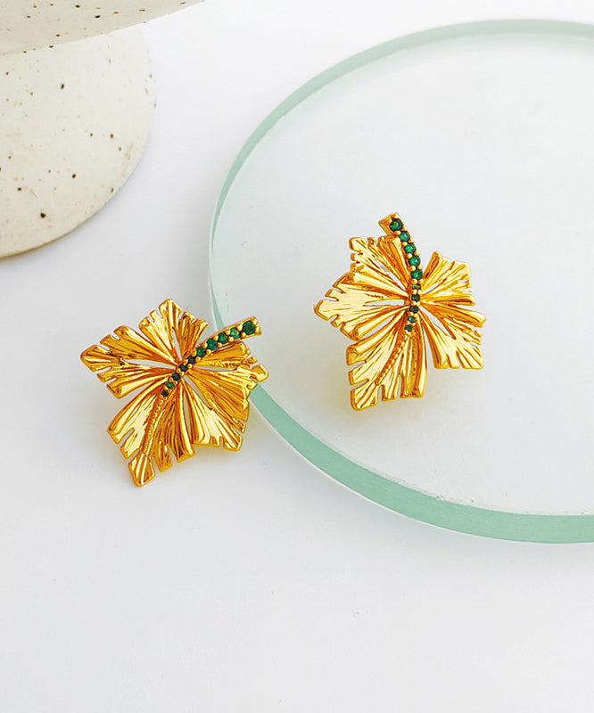 Copper Gold Plated Maple Leaf Hollow Out Stud Earrings