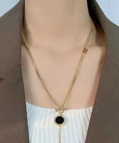 Gold Copper Graphic Chain Linked Tassel Lariat Necklace Wq019