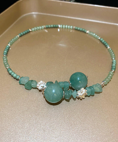 Retro Green Sterling Silver Overgild Jade Zircon Crystal Beading Gratuated Bead Necklace Ab1092