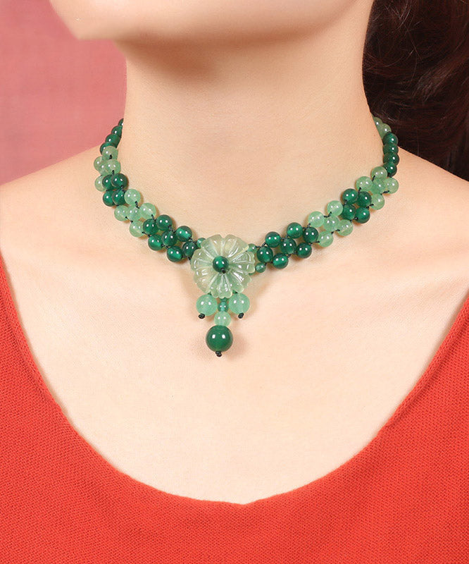 Green Jade Agate Coloured Glaze Pendant Necklace