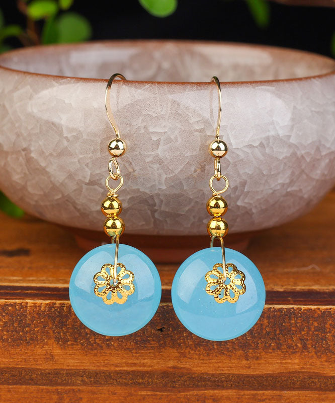 Sea Blue Sterling Silver 14k Gold Chalcedony Drop Earrings